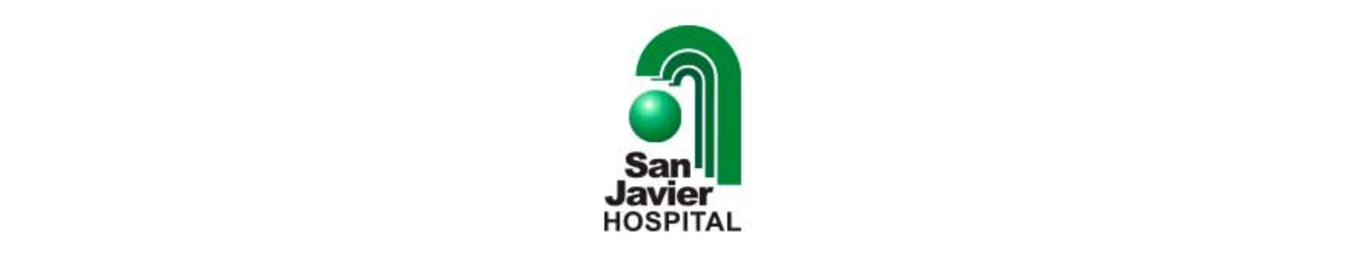Logo del Hospital San Javier: arco verde estilizado con elemento circular y nombre en letras negras