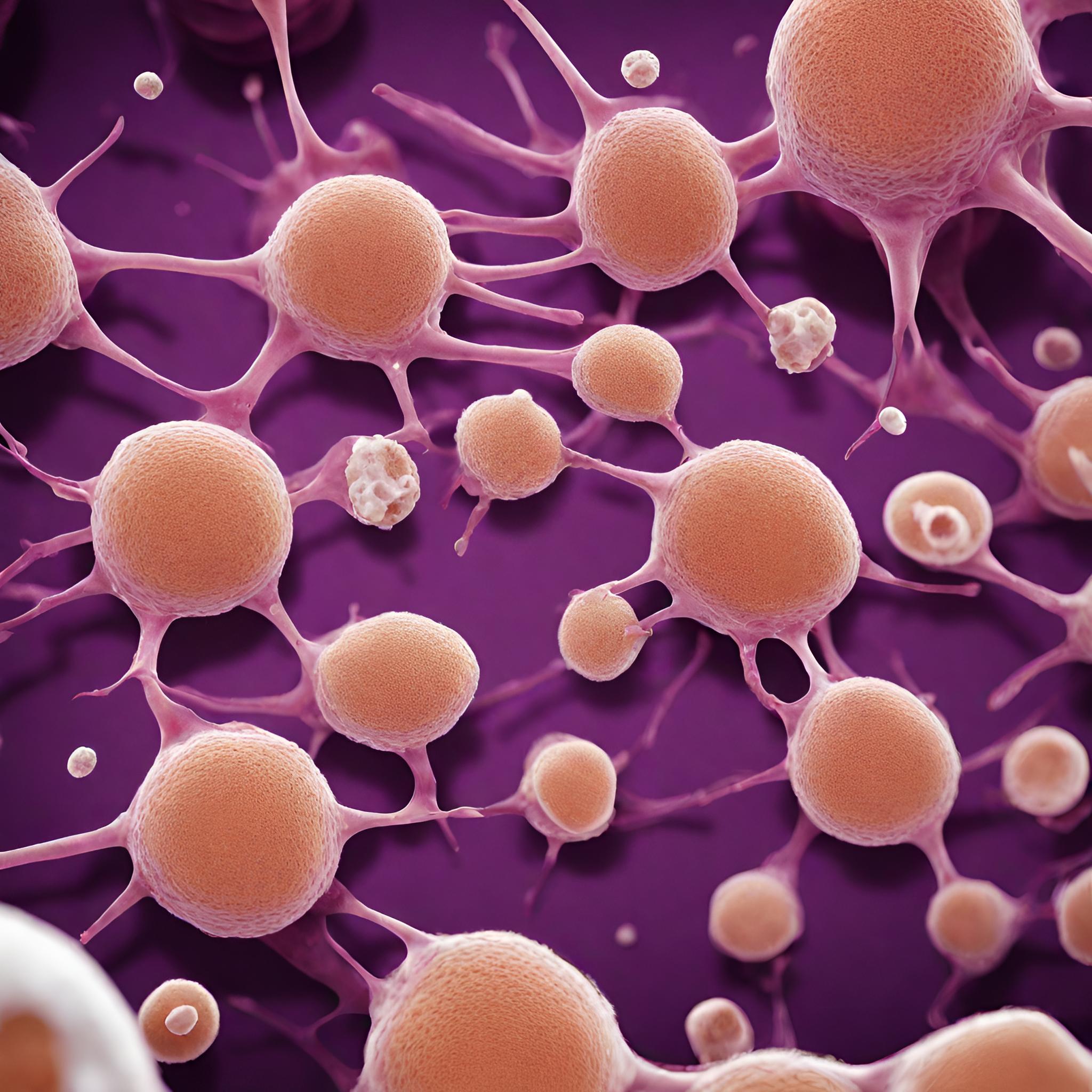 Ilustración médica de Leucemia Linfática Aguda (LLA) mostrando células cancerosas en sangre.